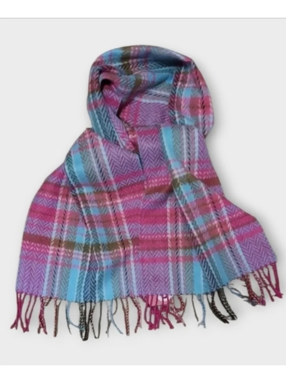 NWT SO Vibrant Pink and Blue Green Plaid Scarf